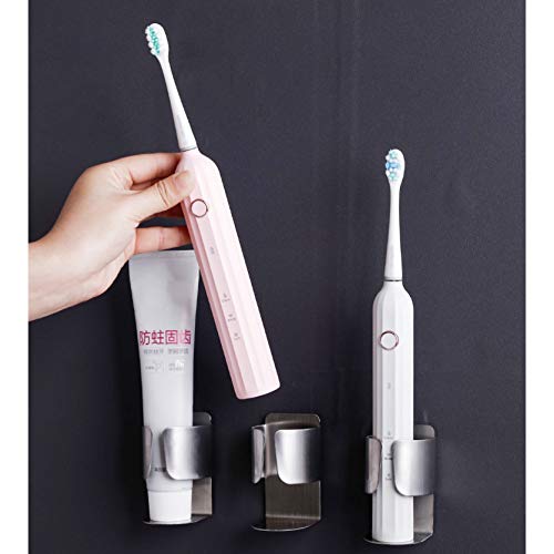 Electric Toothbrush Holder, 304 Stainless Steel Wall Mounted Self Adhesive Storage Organizer Stand Rack for Electric Toothbrush, Toothpaste, Facial Cleanser (Silver 4 Pack) - color: Silver 4 Pack