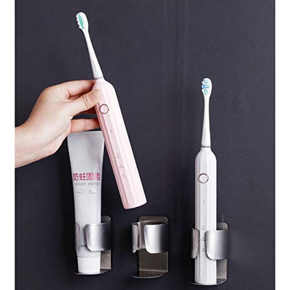 Electric Toothbrush Holder, 304 Stainless Steel Wall Mounted Self Adhesive Storage Organizer Stand Rack for Electric Toothbrush, Toothpaste, Facial Cleanser (Silver 4 Pack) - color: Silver 4 Pack