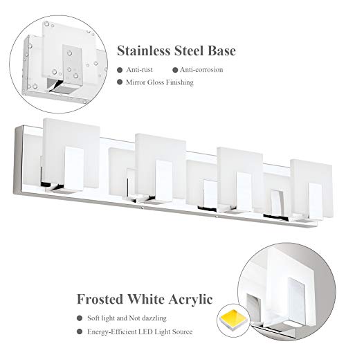 Aipsun 4 Lights Dimmable Modern LED Vanity Light for Bathroom Frosted White Acrylic Chrome Up and Down Bathroom Wall Light Fixtures Over Mirror(White Light 6000K) - size: 4 Lights
