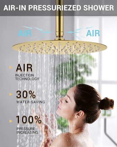 Dasan Rainfall Full Body Shower Faucet System with 12'' Round Shower & 6'' Round Shower,Brushed Gold Dual Shower Head Faucets Set with Handheld & Valve, Double Shower Head System for Couples/ 2-Person - color: Brushed Gold