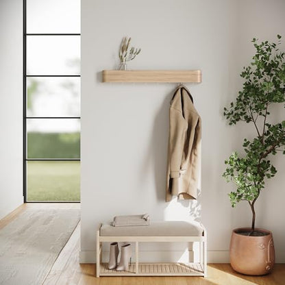 Kazai. Wall-Mounted Coat Rack 'Toke' - Modern Design Coat Rack with Hidden Wall Hooks - Solid Wood Veneer Panel Coat Hanger - Oak, White - color: Oak, White, size: 8 Hooks