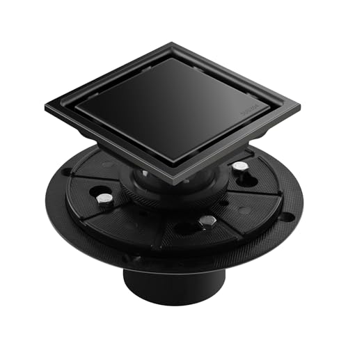 Hidden Brushed Square Shower Floor Drain, Black 4 inch, 304 Stainless Steel, with Flange, Detachable Cover Embedded in Ceramic Tiles - color: Hidden Black, size: 4 inch