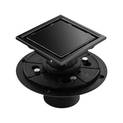 Hidden Brushed Square Shower Floor Drain, Black 4 inch, 304 Stainless Steel, with Flange, Detachable Cover Embedded in Ceramic Tiles - color: Hidden Black, size: 4 inch