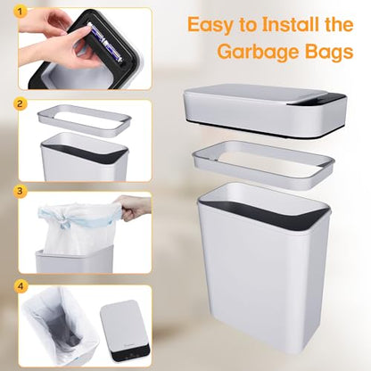 Automatic Bathroom Trash Can Touchless 2.6 Gallon Small Trash Cans with Lid Narrow Garbage Can for Kitchen, Toilet, Bedroom, RV, Living Room - color: Grey Battery, size: 2.6 Gallons