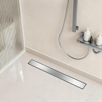 Linear Shower Drain - 36 Inch Brushed Nickel, with Tile Insert Panels | AISI 304 Stainless Steel Shower Drain with Adjustable Feet, Hair Catcher, Rectangle Shower Floor Drain Fits Bathroom, Balcony - color: Brushed Nickel, size: 36 Inch