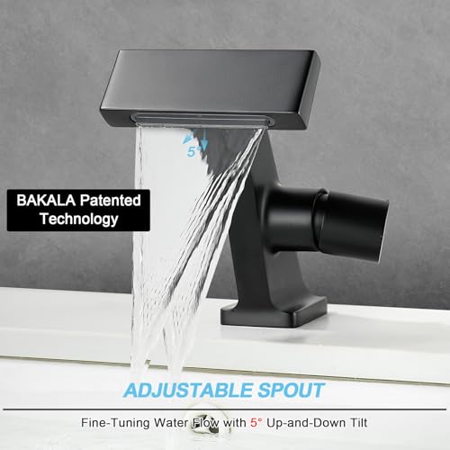 BAKALA Black Waterfall Bathroom Faucets, Single Hole Single Handle Brass Bathroom Sink Faucet Deck Mount, Rv Lavatory Vanity Faucet with 2 Supply Holes - color: Matte Black