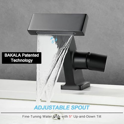 BAKALA Black Waterfall Bathroom Faucets, Single Hole Single Handle Brass Bathroom Sink Faucet Deck Mount, Rv Lavatory Vanity Faucet with 2 Supply Holes - color: Matte Black