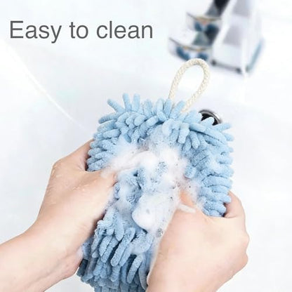 Microfiber Chenille Hand Towel, Soft Hanging Absorbent Quick Dry Towels 2Pcs Kitchen, Bathroom Hand Drying Cleaning with Creative Decoration Towel Set. (Grey+Blue)