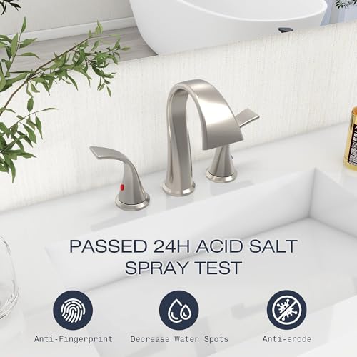 Bathroom Faucets 3 Hole Bathroom Sink Faucet with Pop Up Drain and Water Supply Hoses 8 Inch Waterfall Bathroom Faucet Two Handles for Vanity,Lavatory,Restroom,Commercial,Brushed Nickel - color: Brushed Nickel