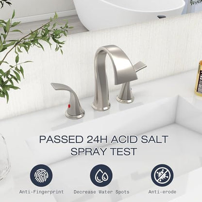 Bathroom Faucets 3 Hole Bathroom Sink Faucet with Pop Up Drain and Water Supply Hoses 8 Inch Waterfall Bathroom Faucet Two Handles for Vanity,Lavatory,Restroom,Commercial,Brushed Nickel - color: Brushed Nickel