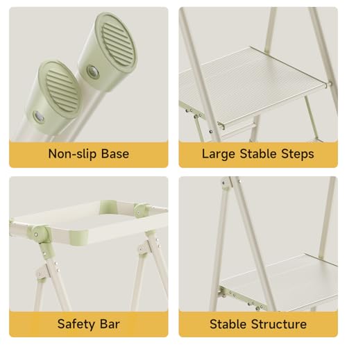 Foldable Toddler Tower, 2-Step Kids Step Stool with Safety Rail, Compact Folding Toddler Standing Stool for Kitchen, Bathroom and Home, Step Ladder for Toddlers and Adults - color: Matcha Green
