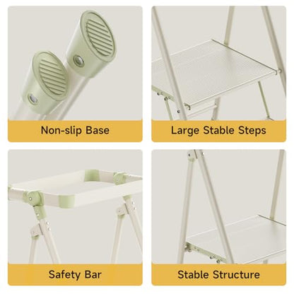 Foldable Toddler Tower, 2-Step Kids Step Stool with Safety Rail, Compact Folding Toddler Standing Stool for Kitchen, Bathroom and Home, Step Ladder for Toddlers and Adults - color: Matcha Green