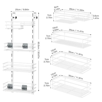 Orimade Over The Door Shower Caddy Adjustable 4 Tier White,Bathroom Hanging Organizer Shelf Rustproof with 4 Hooks,Shower Basket with Soap Holder and Suction Cup - color: White-4T