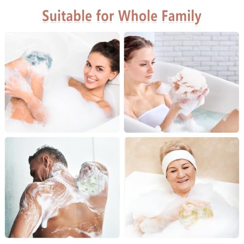 Rnoafmu Shower Loofah Bath Sponge, 60G Loofah Exfoliating Body Scrubber, 4 Color Mesh Shower Pouf Balls for Body Wash (Yellow Red Green Blue) - color: Yellow Red Green Blue