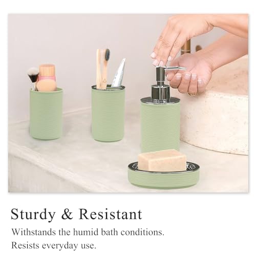 CERBIOR Bathroom Accessories Set 6 Piece Bath Ensemble（Green） | Includes Soap Dispenser, Toothbrush Holder, Toothbrush Cup, Soap Dish for Decorative Countertop and Housewarming Gift (Green) - style: A Green