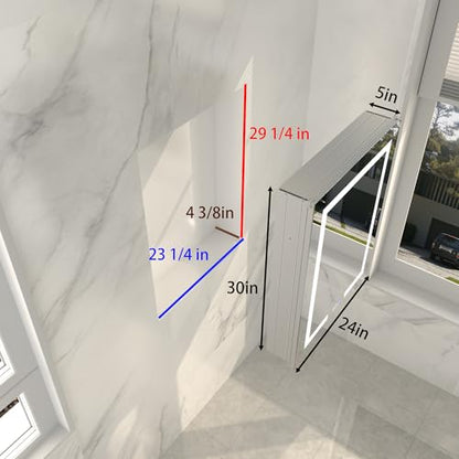 24 x 30" Wall-Mounted LED Bathroom Medicine Cabinet, Anti-Fog, 3 Color Temp | Surface-Mount/Recessed, Double-Sided Mirror Cabinet with DTC Silent-Close Hinges, Adjustable Tempered Glass Shelf - size: 24W x 30H Inch