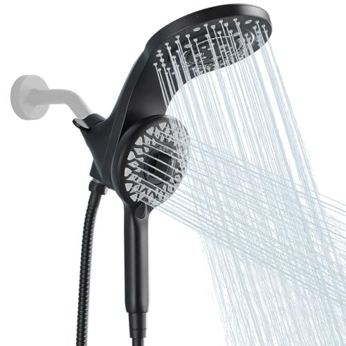 High Pressure Rain Shower Head with Handheld Spray Combo Fixed Showerhead Dual Shower Head Set 10 Sprays Detachable Hand Held Showerheads Built-in Magnetic System Matte Black - color: Matte Black