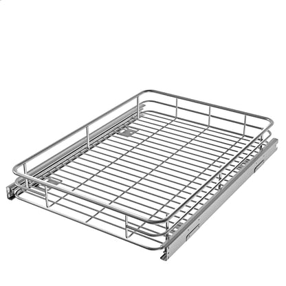 Pull Out Cabinet Organizer 17" W x 21" D, Chrome | Slide Out Kitchen Shelves, Heavy-Gauge Wire Storage Drawer, Ball-Bearing Glides, 100 Lb Capacity, Min 18" Cabinet Opening - size: T17" W x 21" D
