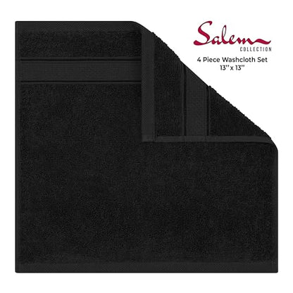 American Soft Linen Salem Washcloth Sets, 4 Piece Luxury 600 GSM 100% Cotton Washcloths for Bathroom, 13x13 inches Washrags Premium Quality Hand Face Towels, Black - color: Black, size: 13x13"
