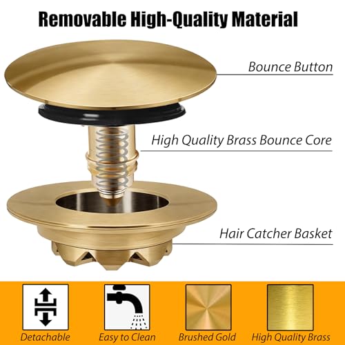 Anlige Bathtub Drain Stopper, Pop Up Tub Stopper and Cover, Bottom with Hair Catcher, Universal for 1.45 in to 1.8 in Drain, Replaces Old Drain Plug, Brushed Gold - color: Brushed Gold