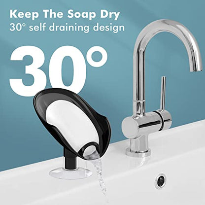NPET Not Punched Self Draining Plastic Soap Dish Holder with Enlarged Suction Cup,Portable Soap Tray for Bathroom Shower, Kitchen Sink, Save Space and Soap (2, 2 Black) - color: 2 Black