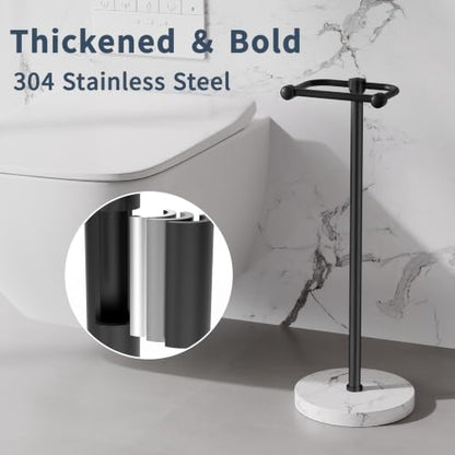 RARXTR Toilet Paper Holder Stand, Bathroom Free Standing Toilet Paper Stand with Modern Marble Base, Post Pivoting Toilet Paper Stand with Stainless Steel Tissue Rack, Rust-Proof & Heavy(Matte Black) - color: Matte Black, size: With Marble Base