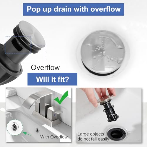 Brushed Nickel Waterfall Bathroom Faucet - 4Inch 2 or 3 Holes Centerset Faucet Bathroom | Two Handles RV Lavatory Basin Vanity Sink Faucets with Overflow Pop-up Drain Assembly & Supply Lines - color: B-Brushed Nickel 4In