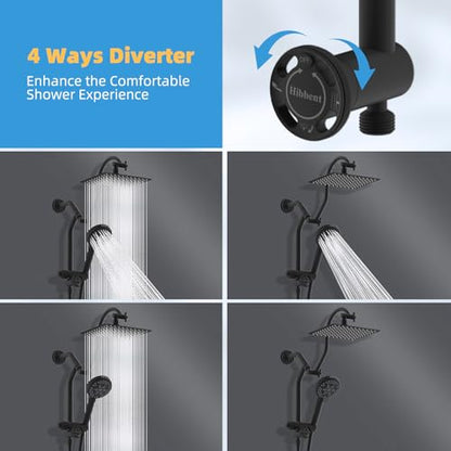 Hibbent All Metal 4 Way Shower Diverter, Showerhead Holder, Matte Black | Easy Reach Diverter Valve with Pause Mode, 13.5" Stainless Steel Slide Bar, 4-Setting Replacement for Handheld & Fixed Shower - color: Matte Black
