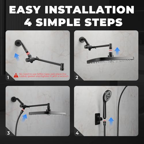 Black Rain Shower Head with Handheld Shower Head, 5 Spray Modes | High-Pressure Dual Shower Combo, Multi-Spray Handheld, 11-Inch Metal Extension Arm, Detachable Design for Easy, Flexible Use - color: Matte Black