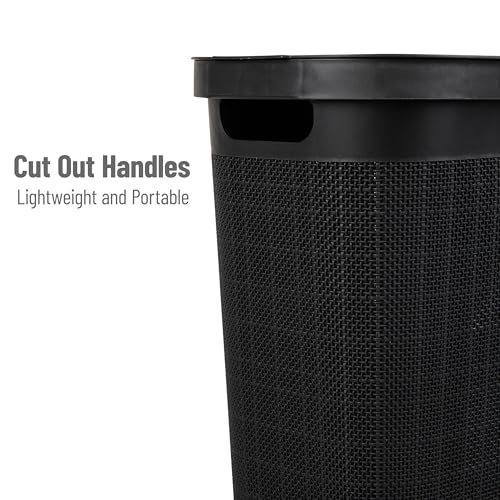 Mind Reader Slim Laundry Hamper with Lid, 40L Clothes Basket, Linen Design, Plastic, Black - color: Black