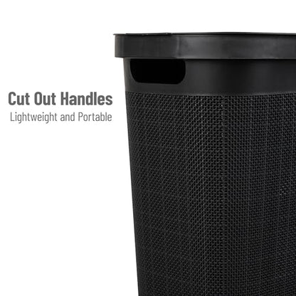 Mind Reader Slim Laundry Hamper with Lid, 40L Clothes Basket, Linen Design, Plastic, Black - color: Black