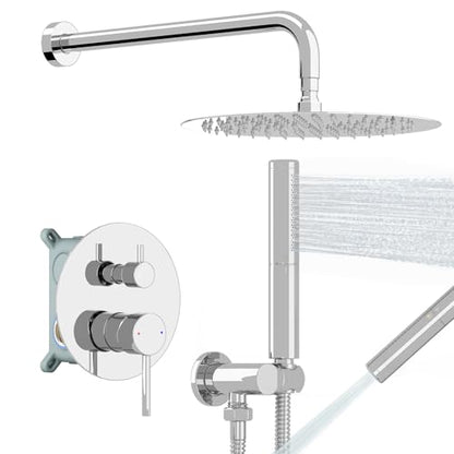 BESy Shower System with 10 Inch Round Rain Shower Head and Handheld Wall Mounted, High Pressure Rainfall Shower Faucet Fixture Combo Set with 2 in 1 Handheld Showerhead for Bathroom, Chrome - color: Chrome