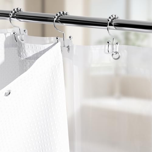 3 in 1 Shower Curtain Set, Waffle Shower Curtain and Liner Set with 12 Double Sided Shower Curtain Hooks, 258GSM Luxury Weighted Cloth Shower Curtains for Bathroom, 72 W x 72 H, White - color: White, size: 72"W x 72"L (Pack of 1)