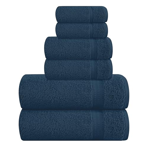 MyOwn 6 Piece Towel Set, 100% Combed Cotton - 2 Bath Towels, 2 Hand Towels, 2 Wash Cloths - 500 GSM Luxury Hotel Quality Ultra Soft Highly Absorbent Towel Set for Bathroom - Mineral Blue - color: Mineral Blue