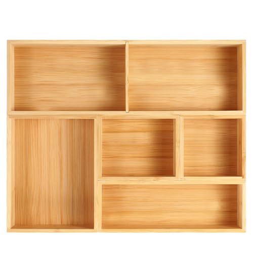 Fabsome Bathroom Drawer Organizer, Bamboo Box Bin for Junk Vanity Desk Makeup Drawer, Small Wooden Container Tea Storage Organization Tray for Kitchen Office, Set of 5 - size: 2''H 5 Boxes