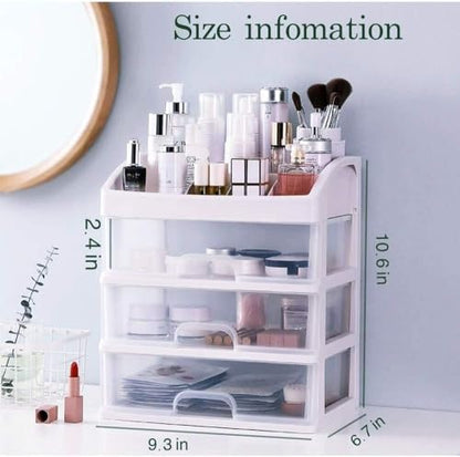 Makeup Organizer with 3 Drawers, Bathroom Vanity Countertop Storage for Cosmetics, Brushes, Lotion, Nail Lipstick and Jewelry (White) - color: White