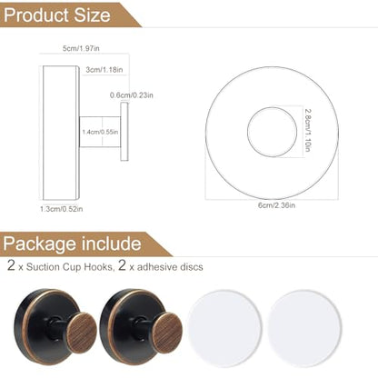 ZESLMG Suction Cup Hooks for Shower, Bronze Wreath Hangers for Front Door Glass Window Bathroom Kitchen Wall, Removable Towel Holder Bath Robe Loofah Coat Hooks No Damage for Hanging, 2 Pack