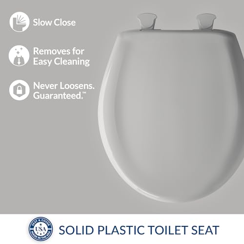 Bemis Classic Colors Slow Close Toilet Seat, Easy Clean Hinges and Durable Plastic Seat, Made in USA, Round, Silver - color: Silver, size: Round