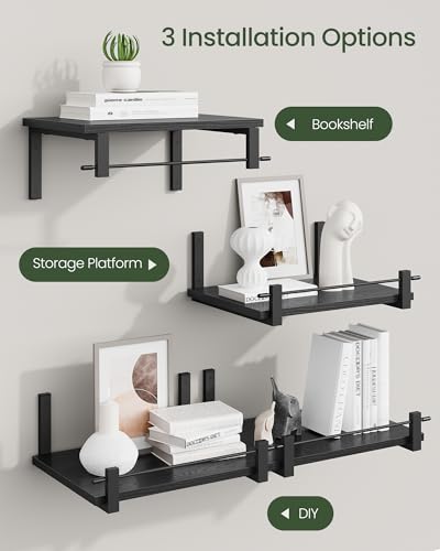 Deep Floating Shelves for Wall, 12 inch Wall Mounted Shelves Set of 2, Wide Floating Shelves for Living Room, Bedroom, Study, Bathroom, Black TBJ02P2BB - color: Black