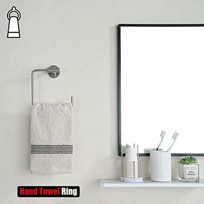 JQK Towel Ring, Stainless Steel Square Ring Towel Holder for Bathroom, 6 Inch Brushed Finished Wall Mount, TR140-BN - color: Brushed