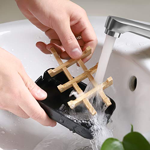 Bamboo Wooden Soap Dishes for Bathroom Bar Soap Holder Shower Soap Holder Sink Deck Bathtub Shower Tray (Two Pieces Black) - color: Two Pieces Black