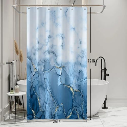 Light Blue Marble Stall Waterproof Shower Curtain 36x72 inches | RV Small Shower Curtain Set for Bathroom, Abstract Modern, Machine Washable, Easy to Install with Hooks, Ombre Light Blue - color: Light Blue, size: 36"W x 72"L (Pack of 1)
