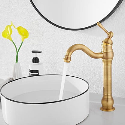 360° Swivel Antique Brass Bathroom Vessel Sink Faucet Single Handle One Hole Matching with Pop Up Drain - color: Antique Brass, size: Vessel