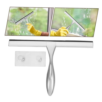 Shower Squeegee with Hook Holder for Bathroom Glass Stainless Steel Wiper Scraper 10-inch Blade for Mirrors and Tiles Streak-Free Design for Home Use