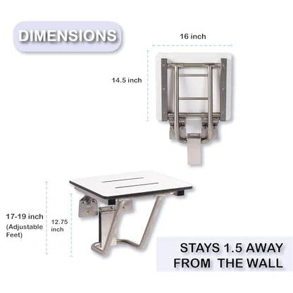 Folding Shower Chair for Elderly and Disabled | ADA Folding Shower Seat Wall Mounted Holds up to 400 lbs | Phenolic Resin Shower Chair for Inside Shower 304 Stainless Steel | 16”x16” - size: 16 x 16