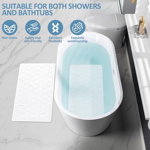 Non Slip Bathtub Mat | Real Rubber Bath Mat for Tub and Shower, Shower Mat for Daily Safety, Pet Dog Mat, Soft No-Slip Bath Mat | Nonskid Bathroom Tub Mat, 16” x 28”（White）
