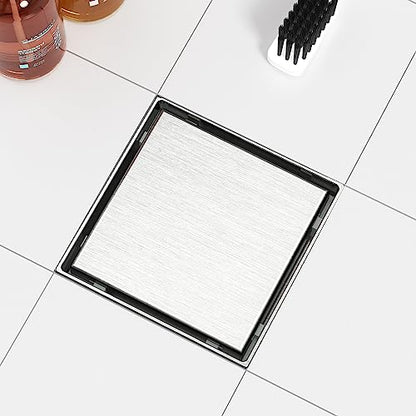 Neodrain 6" Brushed Square Shower Drain with Removable Tile Insert Grate | 304 Stainless Steel Tile Square Drain, Hidden Drain,Easy to Clean, Waterproof & Sturdy Shower Drain, CUPC Certified - color: Brushed, size: 6 IN