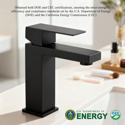 Black Bathroom Faucets One Hole Sink Faucet Single Handle 1 Hole Vanity SUS304 Stainless Steel Faucet for Bathroom Sink Matte Black Bathroom Faucet, SF3-BK - color: Matte Black, style: For 1 Hole Sink: Only Faucet (NO Drain)