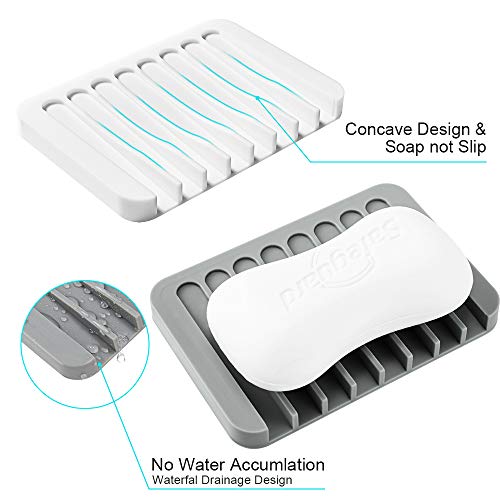 2PCS Soap Dish Holder, Premium Silicone Soap Dishes for Shower Bathroom Kitchen Sinks， Soap Tray Saver Drainer, Self-draining Waterfall, Non-Slip Design, Easy Cleaning (White, Gray) - color: White, Gray
