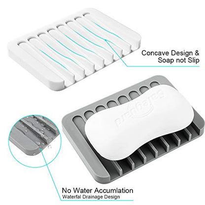 2PCS Soap Dish Holder, Premium Silicone Soap Dishes for Shower Bathroom Kitchen Sinks， Soap Tray Saver Drainer, Self-draining Waterfall, Non-Slip Design, Easy Cleaning (White, Gray) - color: White, Gray